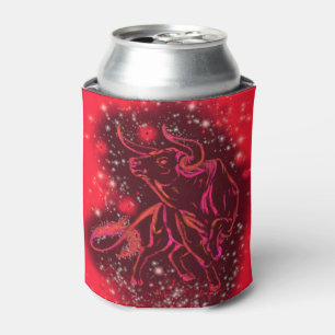 Magic Red Neon Bull Running - Amazing Starry Night Can Cooler