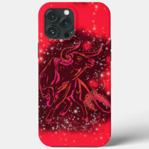 Magic Red Neon Bull Running  Amazing Starry Night iPhone 13 Pro Max Case