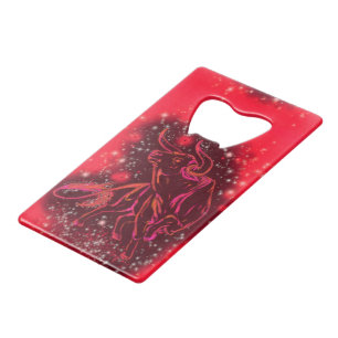 Magic Red Neon Bull Running - Amazing Starry Night Credit Card Bottle Opener