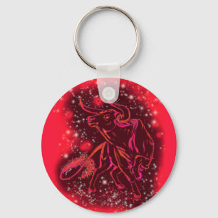 Magic Red Neon Bull Running - Amazing Starry Night Keychain