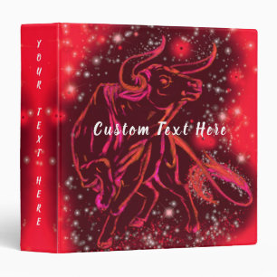 Magic Red Neon Bull Running At Starry Night Binder