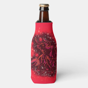 Magic Red Neon Bull Running At Starry Night Bottle Cooler