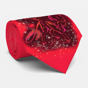 Magic Red Neon Bulls Running  Amazing Starry Night Tie