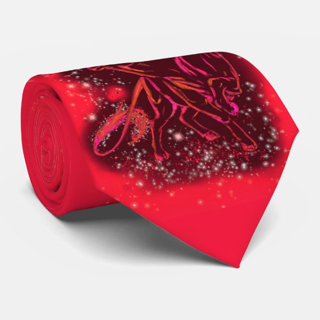 Magic Red Neon Bulls Running  Amazing Starry Night Tie (Rolled)