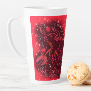 Magic Red Neon Bulls Running At Starry Night Latte Mug