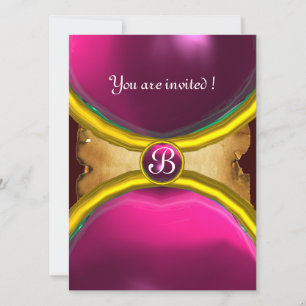 MAGIC RINGS ,MONOGRAM parchment gem pink Invitation