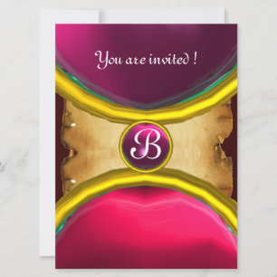 MAGIC RINGS ,MONOGRAM parchment gem pink Invitation