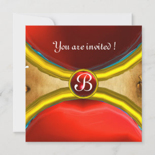 MAGIC RINGS ,MONOGRAM parchment gem red Invitation