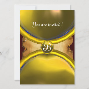 MAGIC RINGS ,MONOGRAM parchment gem yellow Invitation