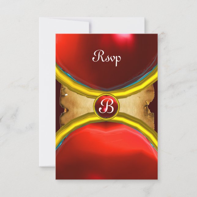 MAGIC RINGS ,MONOGRAM parchment rsvp gem red Invitation (Front)