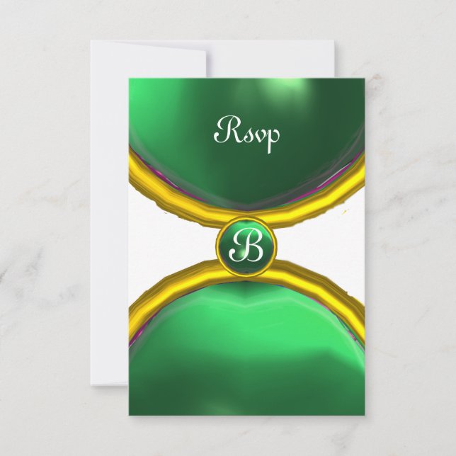 MAGIC RINGS ,MONOGRAM  rsvp gem green Invitation (Front)