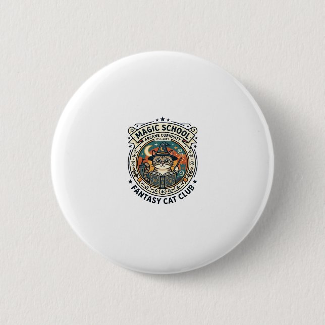 Magic School Fantasy Cat Cute Kitty Design - Magic 2 Inch Round Button (Front)