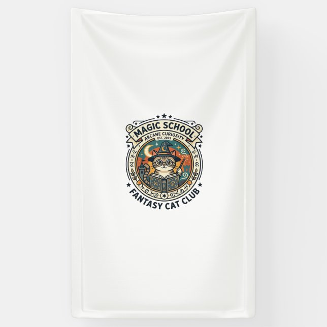 Magic School Fantasy Cat Cute Kitty Design - Magic Banner (Vertical)