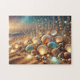 Magic Seashell Garden Mystical Ocean Beach Scene Jigsaw Puzzle