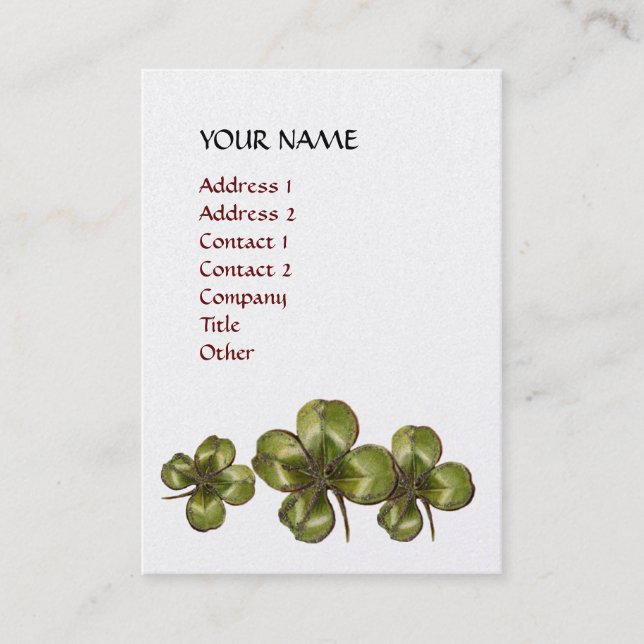 MAGIC SHAMROCKS  IN PURPLE FUCHSIA GOLD SPARKLES BUSINESS CARD (Front)