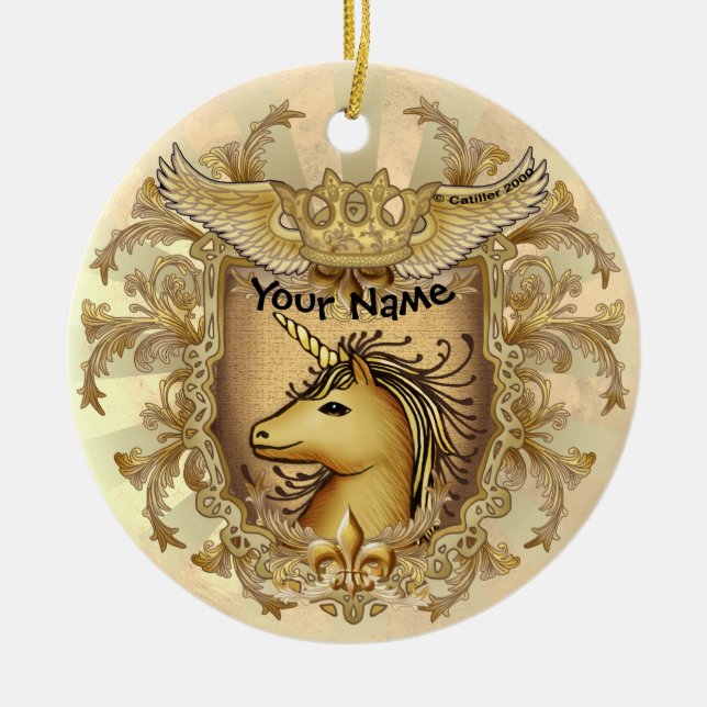 Magic Shield Unicorn Ceramic Ornament (Front)