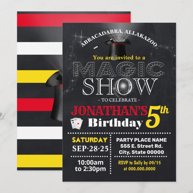 Magic show birthday bash children party invitation (Front/Back)