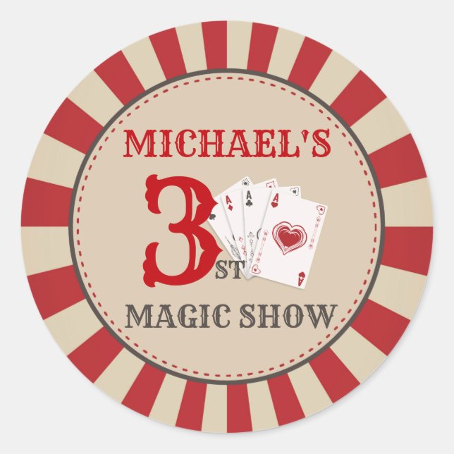 Magic Show Circus Birthday Party Sticker Labels (Front)