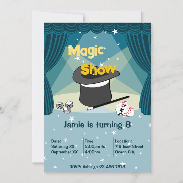 Magic Show Kids 8th Birthday Party Invitation Card (Front)