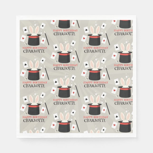 Magic Show Magician Kids Birthday Custom Name Napkin (Front)