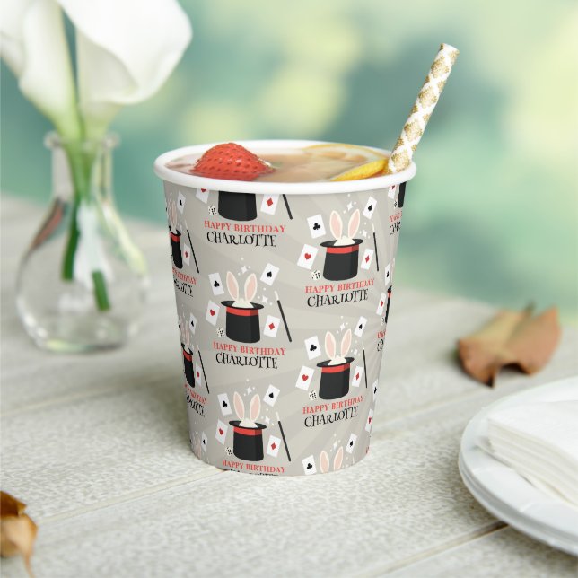 Magic Show Magician Kids Birthday Custom Name Paper Cups (Insitu)