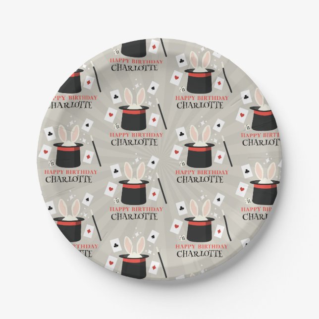 Magic Show Magician Kids Birthday Custom Name Paper Plate (Front)