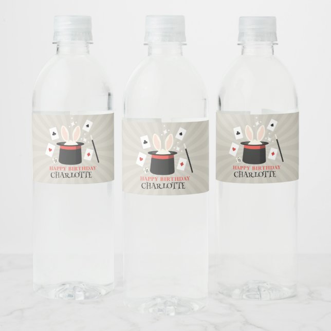 Magic Show Magician Kids Birthday Custom Name Water Bottle Label (Bottles)