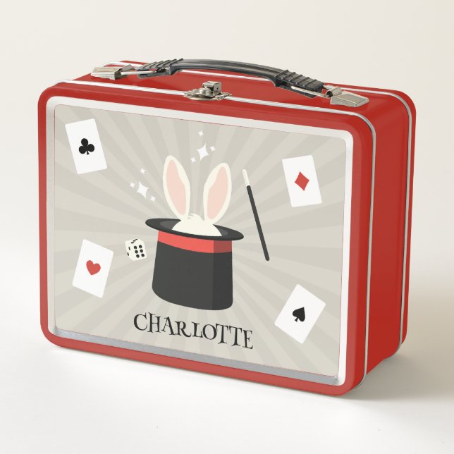 Magic Show Magician Kids Custom Name School Metal Lunch Box (Front)
