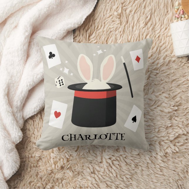 Magic Show Magician Kids Custom Name Throw Pillow (Blanket)