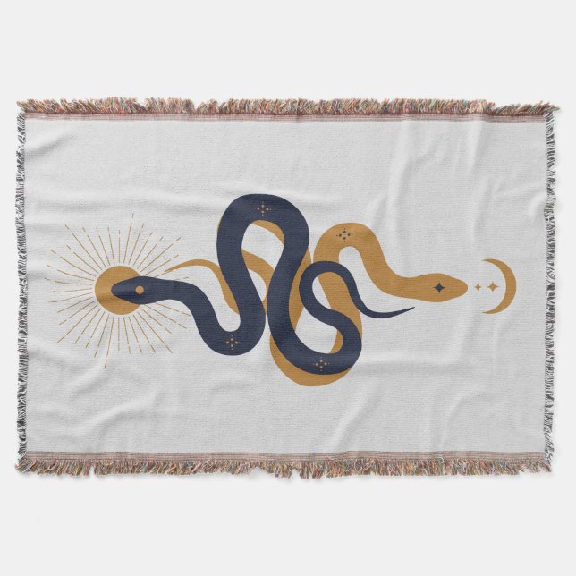 Magic Snake With Moon Star Crescent Minimalist Throw Blanket (Front)