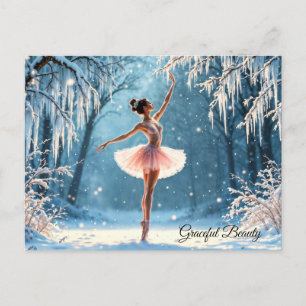 Magic snowfall ballerina winter poise art postcard