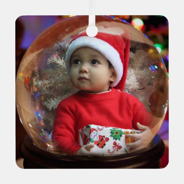Magic Snowglobe Illusion Holiday 2 Photo Vignette Metal Ornament (Front)
