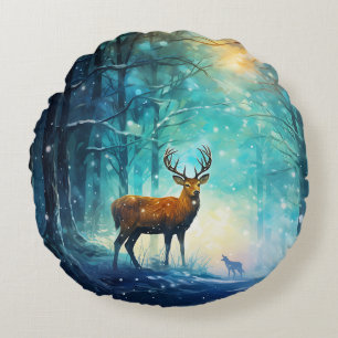 Magic Snowy Forest Art-82109 Round Pillow