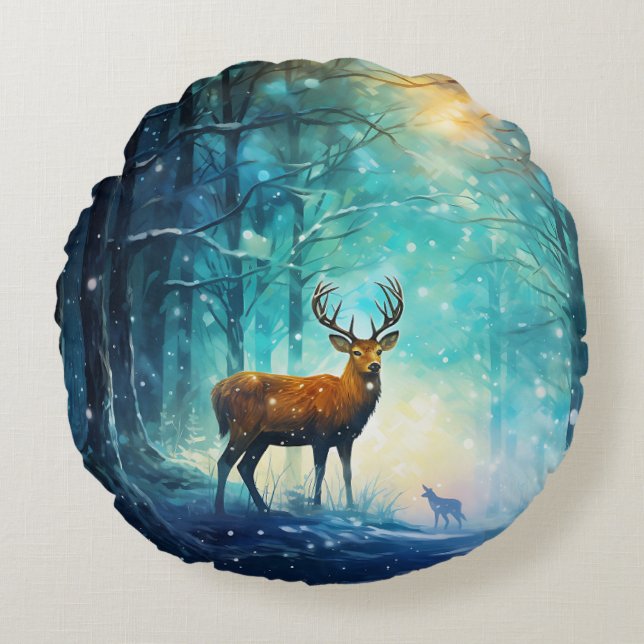 Magic Snowy Forest Art-82109 Round Pillow (Front)