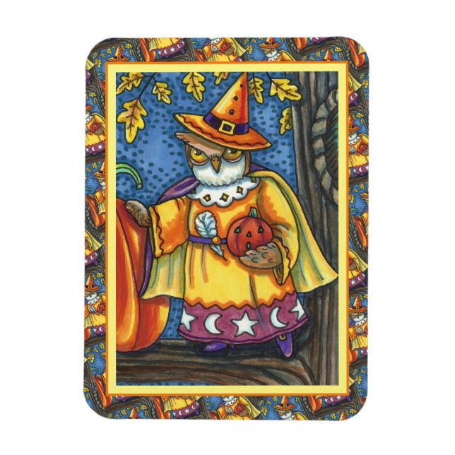 MAGIC SPELLS AND HALLOWEEN HOOTS, OWL WIZARD MAGNET (Vertical)