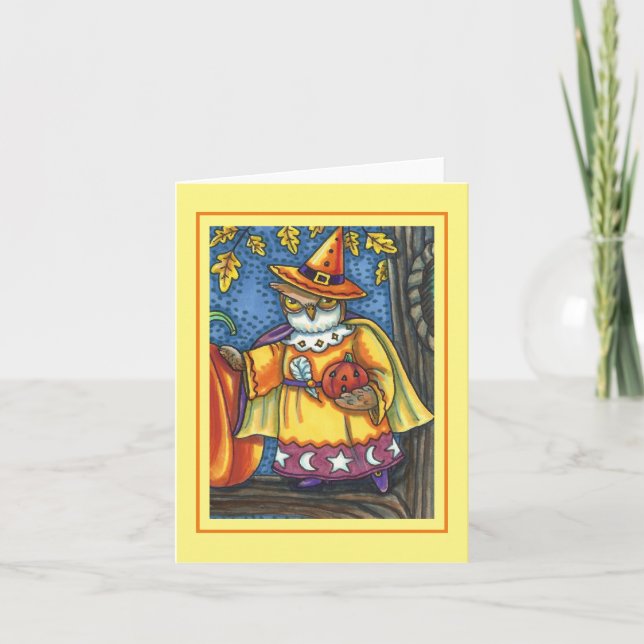 MAGIC SPELLS AND HALLOWEEN HOOTS, OWL WIZARD Note Card (Front)
