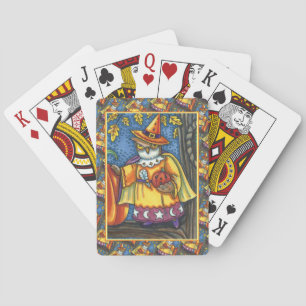 MAGIC SPELLS AND HALLOWEEN HOOTS, OWL WIZARD PLAYING CARDS