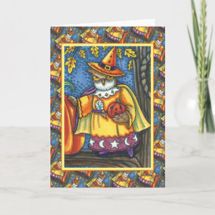 MAGIC SPELLS AND HALLOWEEN HOOTS, OWL WIZARD Text Holiday Card