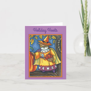 MAGIC SPELLS AND HALLOWEEN HOOTS, OWL WIZARD Text Holiday Card