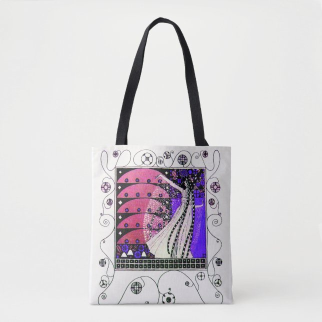 MAGIC SPRING Purple Black White Geometric Swirls Tote Bag (Front)