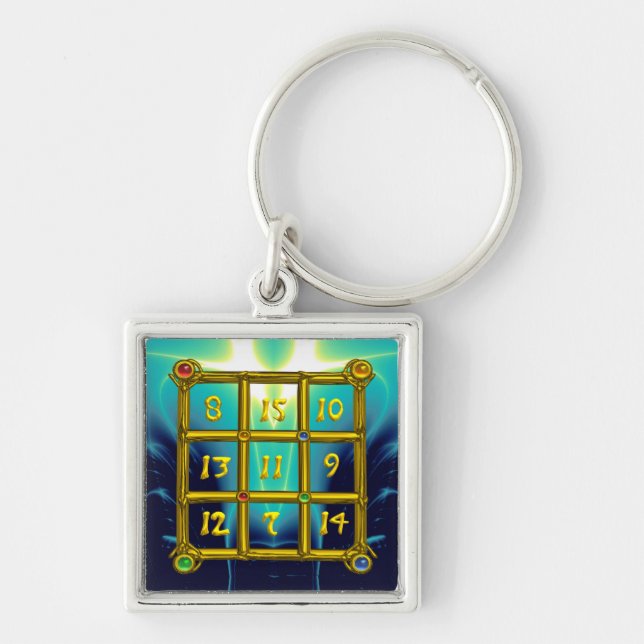 MAGIC SQUARE 33 , Gold Aqua Blue Turquoise Keychain (Front)