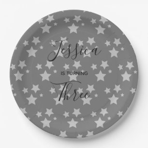Magic Star birthday Gray Baby Gender Neutral Paper Plate
