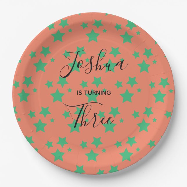 Magic Star birthday Green Orange Circus Party Paper Plate (Front)