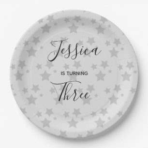 Magic Star birthday Grey Baby Gender Neutral Paper Plate