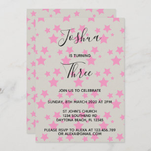 Magic Star birthday invitation Gray Pink