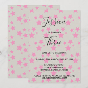 Magic Star birthday invitation Gray Pink