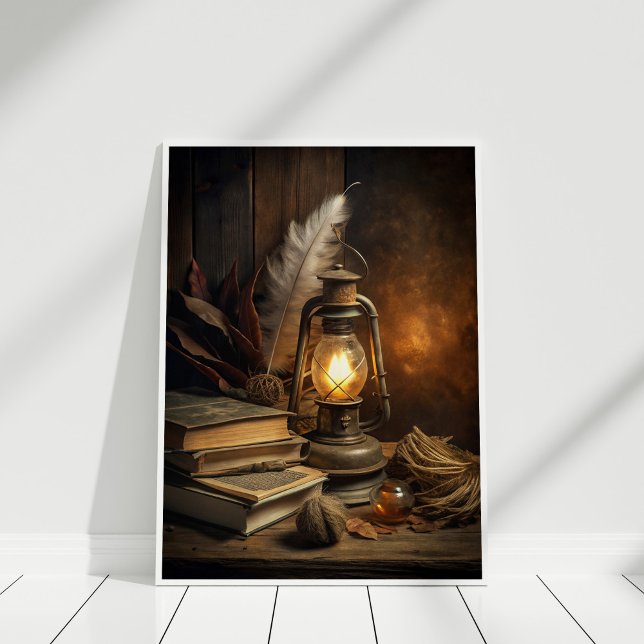 Magic Study Wall Art – Vintage Candlelit Magic (Magic Study Wall Art – Vintage Candlelit Magic in white frame.)