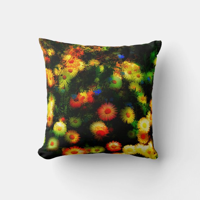 Magic Stylized Neon Flowers Throw Pillow (Front)