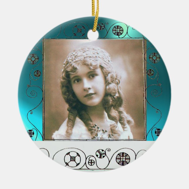 MAGIC SWIRLS PHOTO TEMPLATE ,Blue Aquamarine Ceramic Ornament (Front)