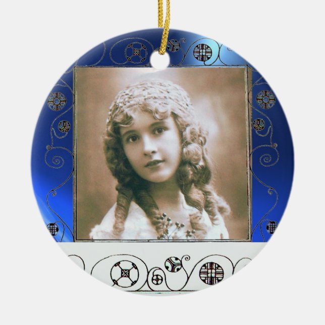 MAGIC SWIRLS PHOTO TEMPLATE , Blue Sapphire Ceramic Ornament (Front)